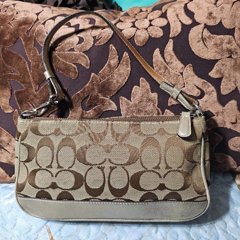 2005 Metallic champagne suede y2k Coach Demi Shoulder Bag